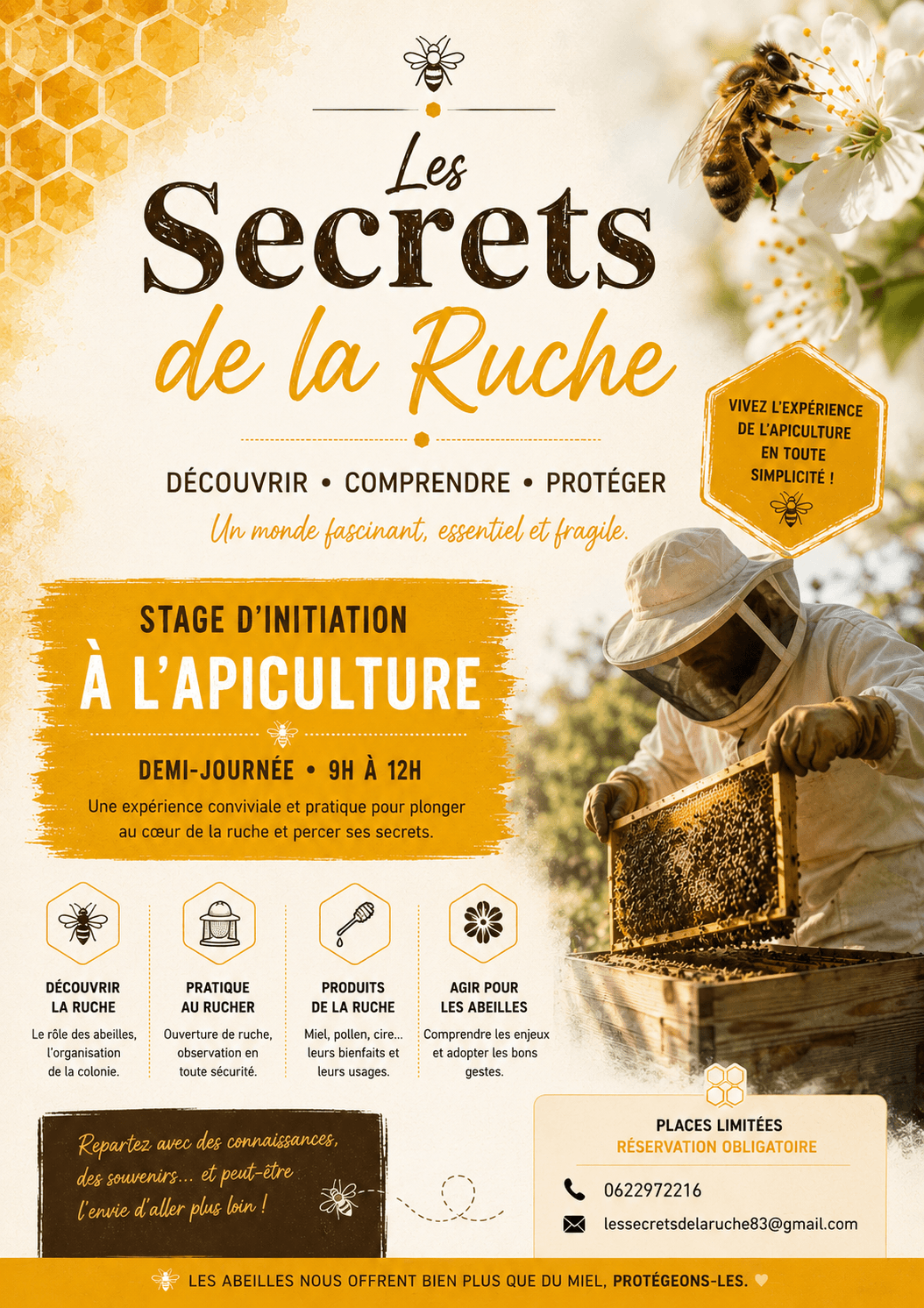 Flyer — Stage d'initiation à l'apiculture, Les Secrets de la Ruche